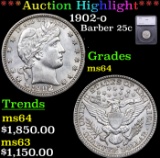 ***Auction Highlight*** 1902-o Barber Quarter 25c Graded ms64 BY SEGS (fc)