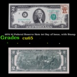 1976 $2 Federal Reserve Note 1st Day of Issue, with Stamp Grades Gem CU