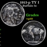 1913-p TY I Buffalo Nickel 5c Grades vg+