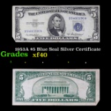 1953A $5 Blue Seal Silver Certificate Grades xf