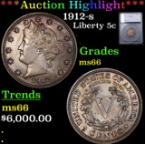 ***Auction Highlight*** 1912-s Liberty Nickel 5c Graded ms66 By SEGS (fc)