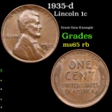 1935-d Lincoln Cent 1c Grades GEM Unc RB