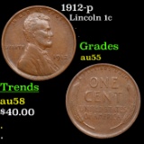 1912-p Lincoln Cent 1c Grades Choice AU