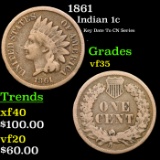 1861 Indian Cent 1c Grades vf++