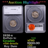 ***Auction Highlight*** 1926-s Buffalo Nickel 5c Graded vf30 details By SEGS (fc)