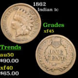 1862 Indian Cent 1c Grades xf+