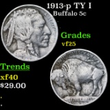 1913-p TY I Buffalo Nickel 5c Grades vf+