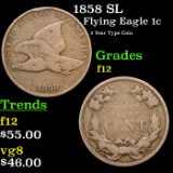 1858 SL Flying Eagle Cent 1c Grades f, fine