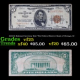 1929 $5 National Currency Note 'The Federal Reserve Bank of Chicago, IL' Grades vf+