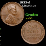 1933-d Lincoln Cent 1c Grades Choice AU