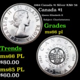 1964 Canada $1 Silver KM# 58 Grades GEM+ UNC PL