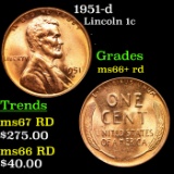 1951-d Lincoln Cent 1c Grades GEM++ RD
