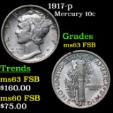 1917-p Mercury Dime 10c Grades Select Unc FSB