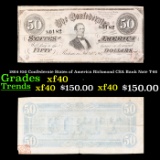 1864 $50 Confederate States of America Richmond CSA Bank Note T-66 Grades xf