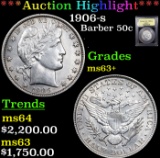 ***Auction Highlight*** 1906-s Barber Half Dollars 50c Graded Select+ Unc BY USCG (fc)
