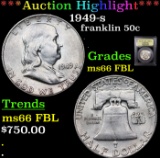 ***Auction Highlight*** 1949-s Franklin Half Dollar 50c Graded GEM+ FBL By USCG (fc)