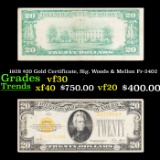 1928 $20 Gold Certificate, Sig. Woods & Mellon Fr-2402 Grades vf++