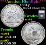 ***Auction Highlight*** 1861-p Seated Liberty Quarter 25c Graded ms64 By SEGS (fc)