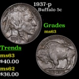 1937-p Buffalo Nickel 5c Grades Select Unc
