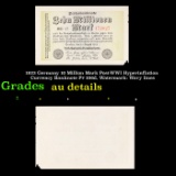 1923 Germany 10 Million Mark Post-WWI Hyperinflation Currency Banknote P# 106d, Watermark: Wavy line
