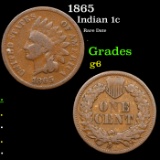 1865 Indian Cent 1c Grades g+