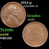 1912-p Lincoln Cent 1c Grades Choice AU