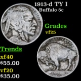 1913-d TY I Buffalo Nickel 5c Grades vf+