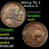 1913-p Ty I Buffalo Nickel 5c Grades GEM Unc