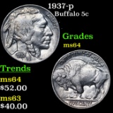 1937-p Buffalo Nickel 5c Grades Choice Unc