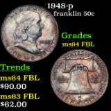 1948-p Franklin Half Dollar 50c Grades Choice Unc FBL