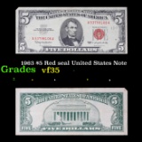 1963 $5 Red seal United States Note Grades vf++