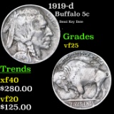 1919-d Buffalo Nickel 5c Grades vf+