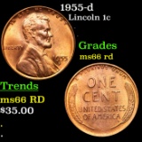 1955-d Lincoln Cent 1c Grades GEM+ Unc RD
