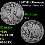 1917-d Walking Liberty Half Dollar 50c Grades f+