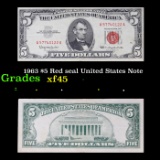 1963 $5 Red seal United States Note Grades xf+