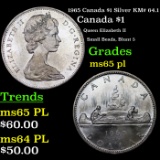 1965 Canada $1 Silver KM# 64.1 Grades GEM Unc PL