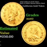 1858 California Gold Token Half 1/2 Dollar Round Liberty Head Grades Select Unc