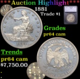 Proof ***Auction Highlight*** 1881 Trade Dollar $1 Graded pr64 cam By SEGS (fc)