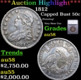 ***Auction Highlight*** 1812 Capped Bust Half Dollar 50c Graded au58 By SEGS (fc)