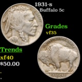 1931-s Buffalo Nickel 5c Grades vf++