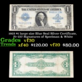 1923 $1 large size Blue Seal Silver Certificate, Fr-237 Signatures of Speelman & White Grades vf++