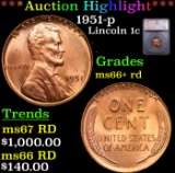 ***Auction Highlight*** 1951-p Lincoln Cent 1c Graded ms66+ rd By SEGS (fc)