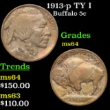 1913-p TY I Buffalo Nickel 5c Grades Choice Unc
