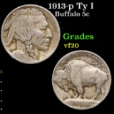 1913-p Ty I Buffalo Nickel 5c Grades vf, very fine