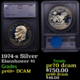 Proof 1974-s Silver Eisenhower Dollar $1 Graded pr69+ DCAM BY SEGS
