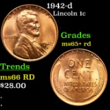 1942-d Lincoln Cent 1c Grades Gem+ Unc RD