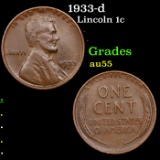 1933-d Lincoln Cent 1c Grades Choice AU