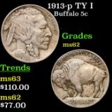 1913-p TY I Buffalo Nickel 5c Grades Select Unc