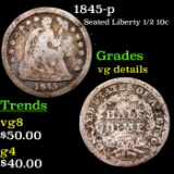 1845-p Seated Liberty Half Dime 1/2 10c Grades vg details