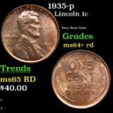 1935-p Lincoln Cent 1c Grades Choice+ Unc RD